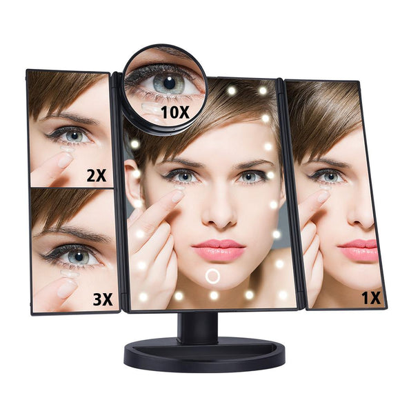 Touchscreen 3-Panel LED Makeup Mirror