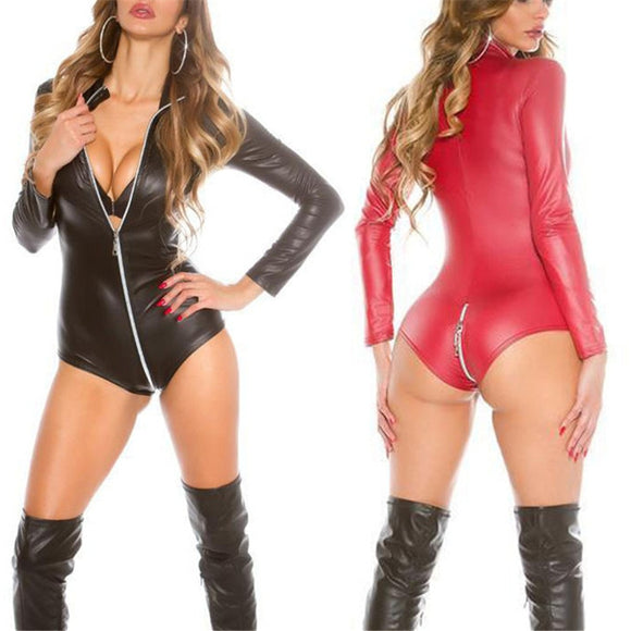Zippered Leather Body Suit